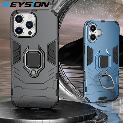 KEYSION Coque blindée antichoc pour iPhone 16 Pro Max Support anneau en silicone souple + PC Housse arrière pour iPhone 16 16 Plus
