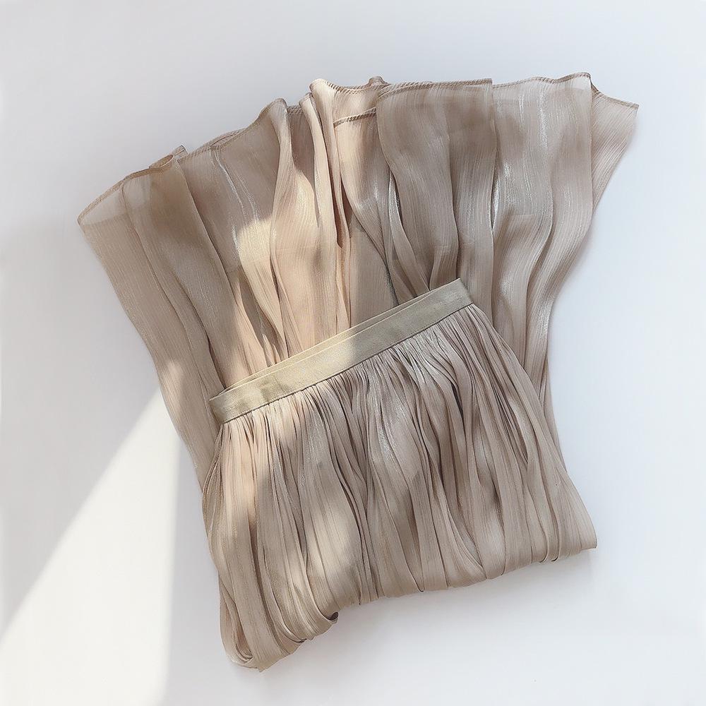 Шелковая юбка-миди А-силуэта: Женская струящаяся летняя юбка из органзы One Size хаки