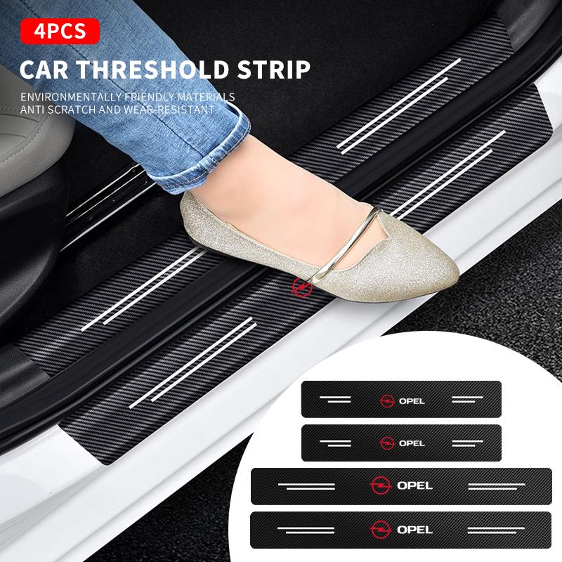 4Pcs/set Carbon Fiber Car Door Sill Threshold Protector Logo Stickers For Opel Opc Astra K Vivaro Corsa Zafira Insignia Mokka