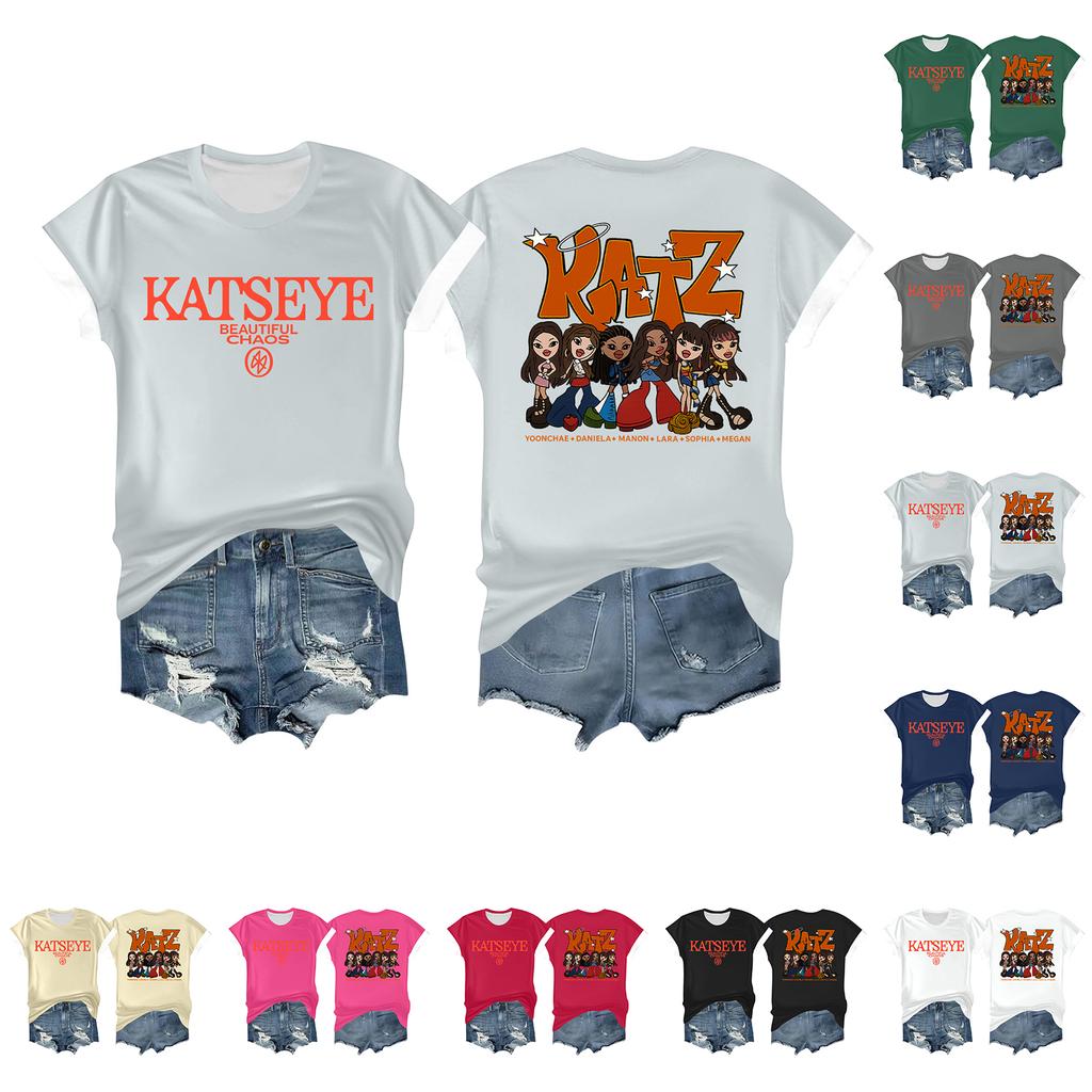 Women's Casual Printed T-shirt Round Neck Pullover Short Sleeve Top