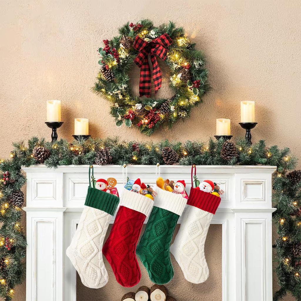 18 Inch Large Christmas Stocking,Knitted Xmas Compression Stocking For Kids,Hanging Stocking For Candy Gift Christmas Decoration