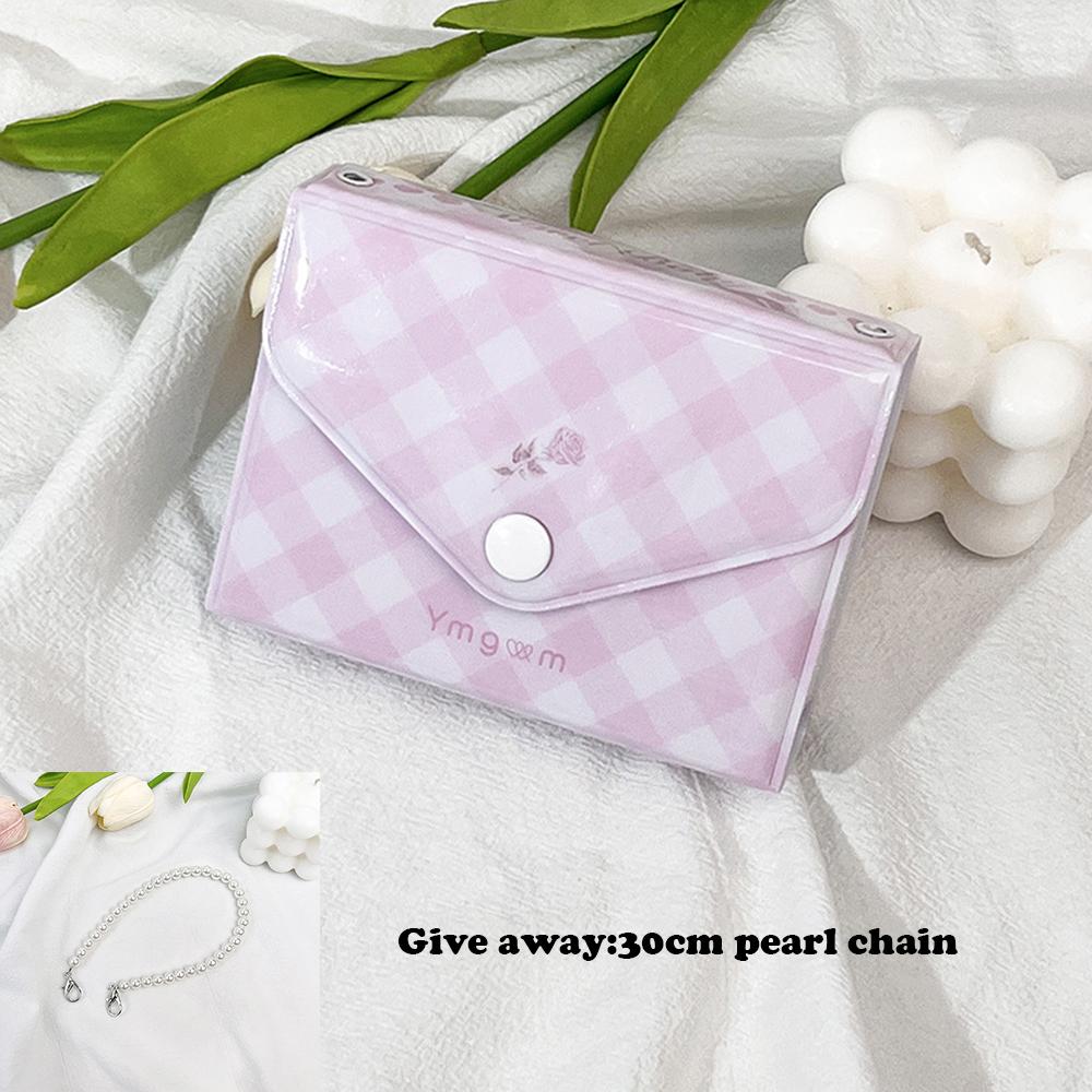 

Protable Mini Binder Album Kpop Photocard Holder with Pearl Chain Korean Idol Card Photo Storage Collect Book Travel Album рожевий