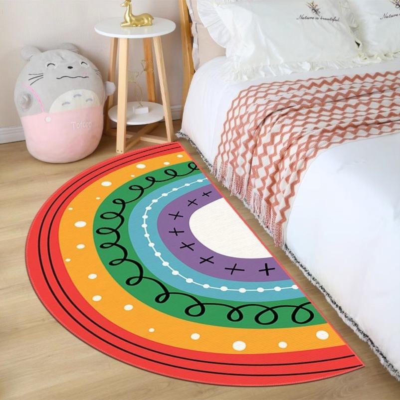 

Nordic ins style bedroom carpet, living room semi-round floor mat children s room rainbow bedside blanket home decoration 50X120CM(1.6X3.9FT