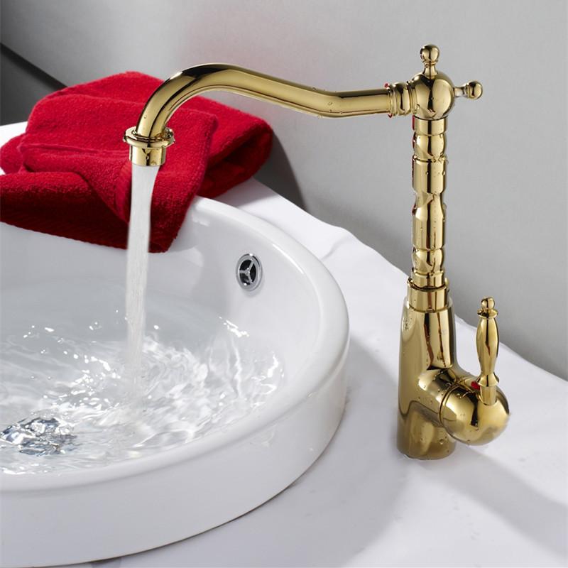 Bathroom Gold Kitchen sink Faucet Rotation Brass Sink Mixer Brass Sink Faucet Water Mixer single lever hot and cold sink tap
