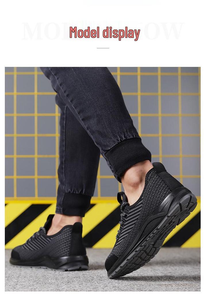 Leichte, atmungsaktive Sicherheitsschuhe mit Stahlkappe: Stoßfest, Durchstichfest, Rutschfest, Flyknit-Obermaterial für den Sommerbau.