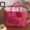 Folding Red Plaid Storage Basket Handheld Nursery Storage Basket Fabric Storage Basket  Bedroom