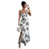 Import and Export, European and American Women's Clothing Suspender Flower Slim Split Dress