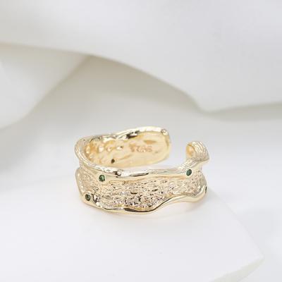Fashion Personalized Bump Wave Ring Opening Adjustable Green Zircon Ring Korean Version Ring Jewelry Fashion