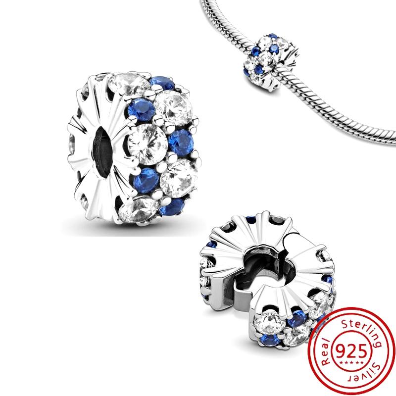 Fit Original Pantaro Charms Bracelet DIY Zircon 925 copper Blue Angel Wings Feathers Crown Star Moon Sun Clip Heart Shiny Beads