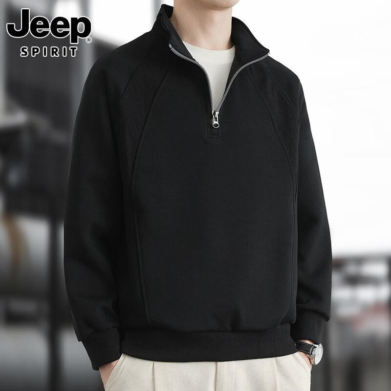 JEEP SPIRIT Men's American Style Half-Zip Stand Collar Pullover