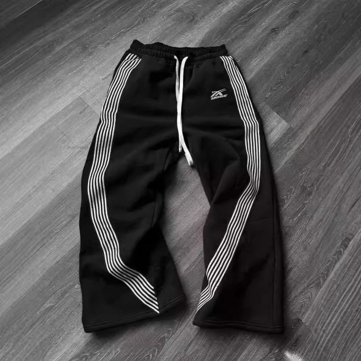 

DRIPX Hip-Hop Streetwear Pant Men Casual Striped Sweatpants Spring Autumn Couple Baggy Elastic Waist Jogging Trousers High Street Pant XXXL чорний