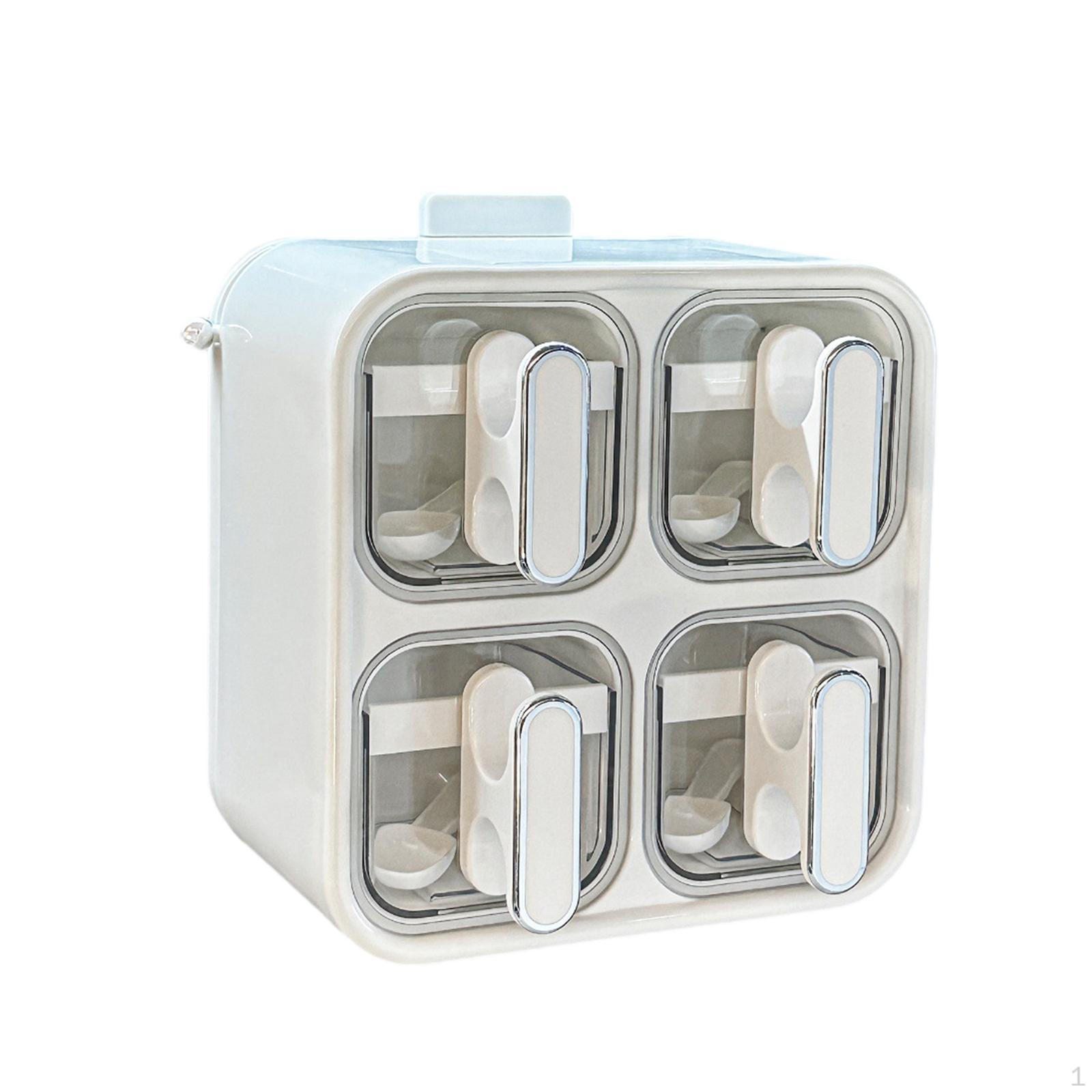 

Настенные стаканы-ложки с ложками и ручками, в которых хранится емкость для соли, сахара, перца и специй белый