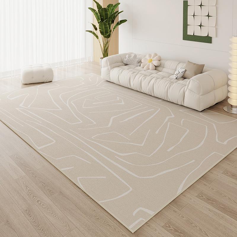 Contemporary Area Rugs Curved Lines Design Neutral Color Palette Modern Living Room Carpets for Home Decor