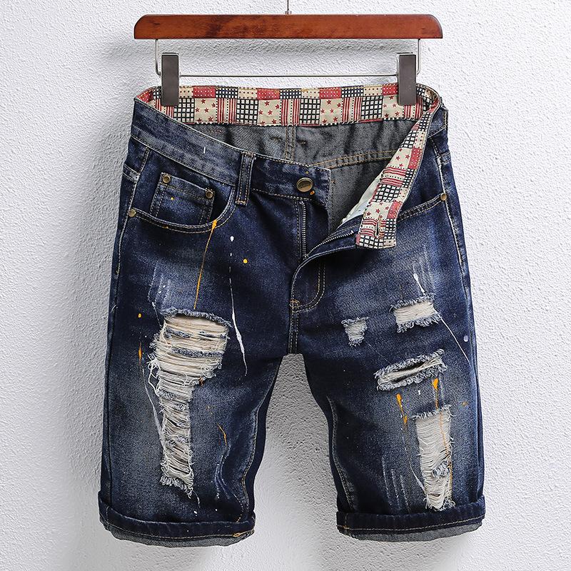 Punch Patch Five Point Jeans Muži 2023 Trendy Značka Móda Osobnost Trend Šortky Všestranné kalhoty Horse