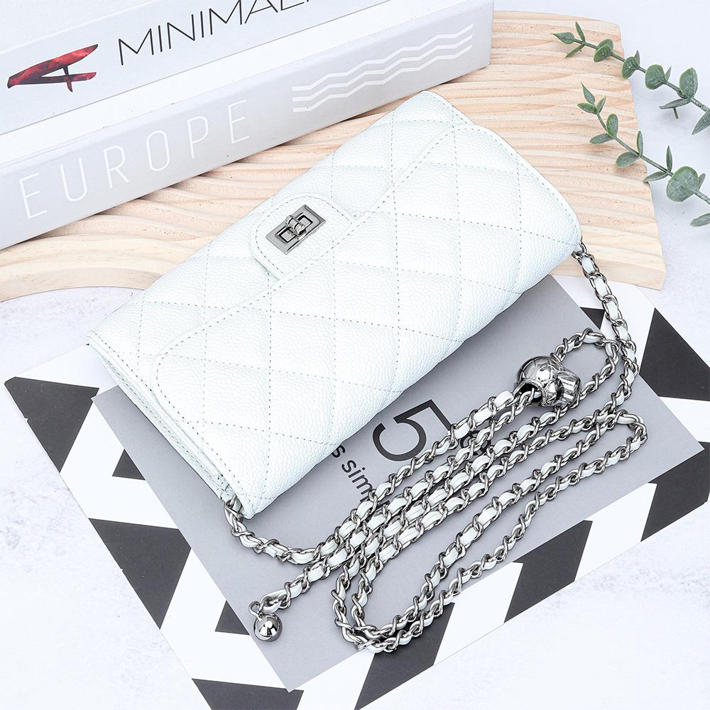 

Сумки через плечо из натуральной кожи Caviar для женщин, стеганые, с ромбовидной отделкой, маленькая сумка через плечо с замком-цепочкой, серебряный кошелек без логотипа белый