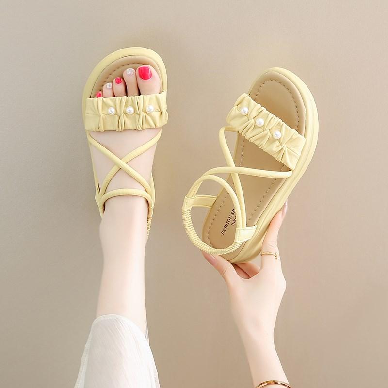 Fashion CRLAYDK Women Comfortable Strap Fashion Dressy Sandals Outdoor Travel Walking Slides Ladies Platform Elastic Band Slippers