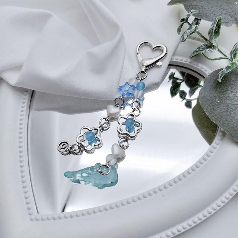 Sweet Cool Keychain Backpack Pendant for Women Star Whale Crystal Beaded Keyring Valentines Day Gift Bag Car Ornament