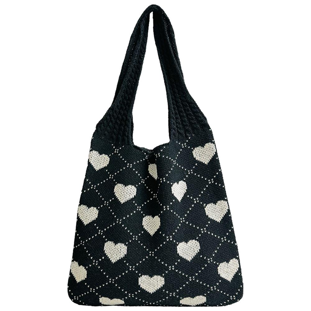 Crochet Tote Bag for Women Heart Pattern Summer Beach Bag Large Capacity Handbag for Vacation Travel