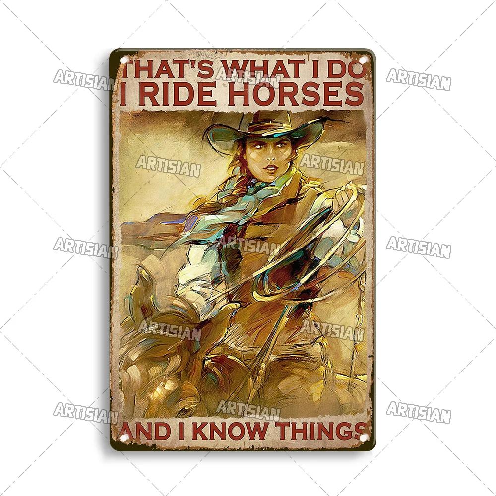 Artisian Ride Horse Metal Poster Cowgirl Cowboy Tin Plate Horse Racing Decorative Sign Wall Decor Garage Bar Pub Club Hotel Cafe