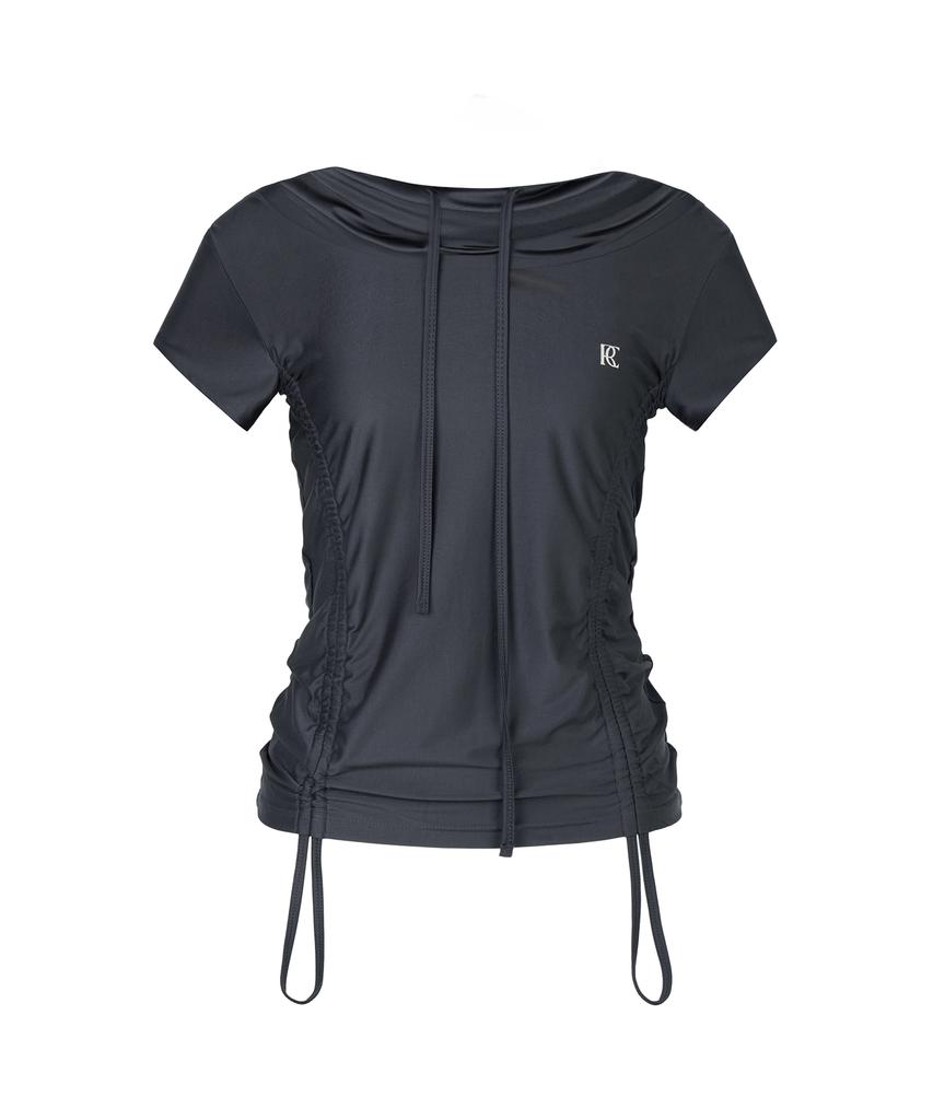 ROCKCAKE Shirring Hoodie Top - Charcoal