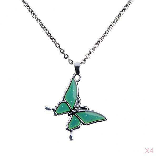4 Pcs. Mood Necklace Butterfly Pendant Fashion Jewelry Chain, Gifts For Lovers And