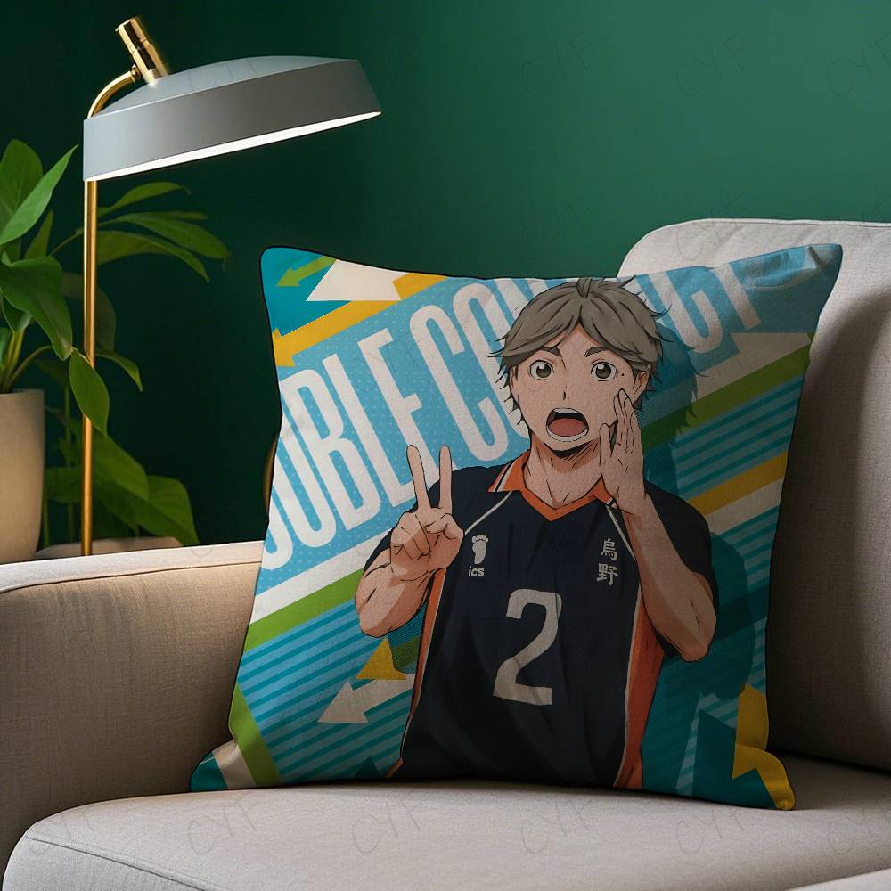 Anime Haikyuu Cartoon Pillow Case Anti-dustmite Pillowcase Invisible Zipper Silky Short Plush Sofa Cushion Cover