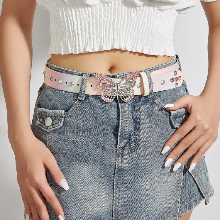 Western Shinning Buckle Belt Butterfly Adjustable Buckle Belt for Skirt Jeans