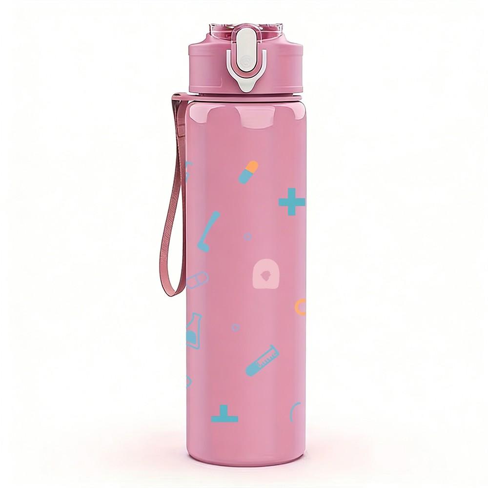 1PC Pastel Heart Dot Seamless Pattern 750ml Color Plastic Sports Water Bottle Leakproof Flip Straw Lid Suitable for Sports Office Home Use