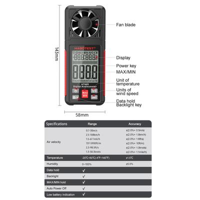 HABOTEST HT605 LCD Digital Anemometro Termometro Misuratore di velocità del vento portatile Temperatura e umidità