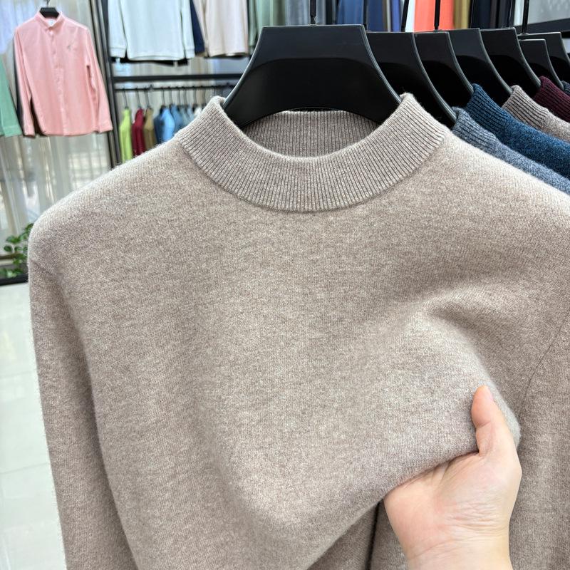 

Мужской свитер с высоким воротником из 100% чистой шерсти - Повседневный трикотаж для осени и зимы XXXXL