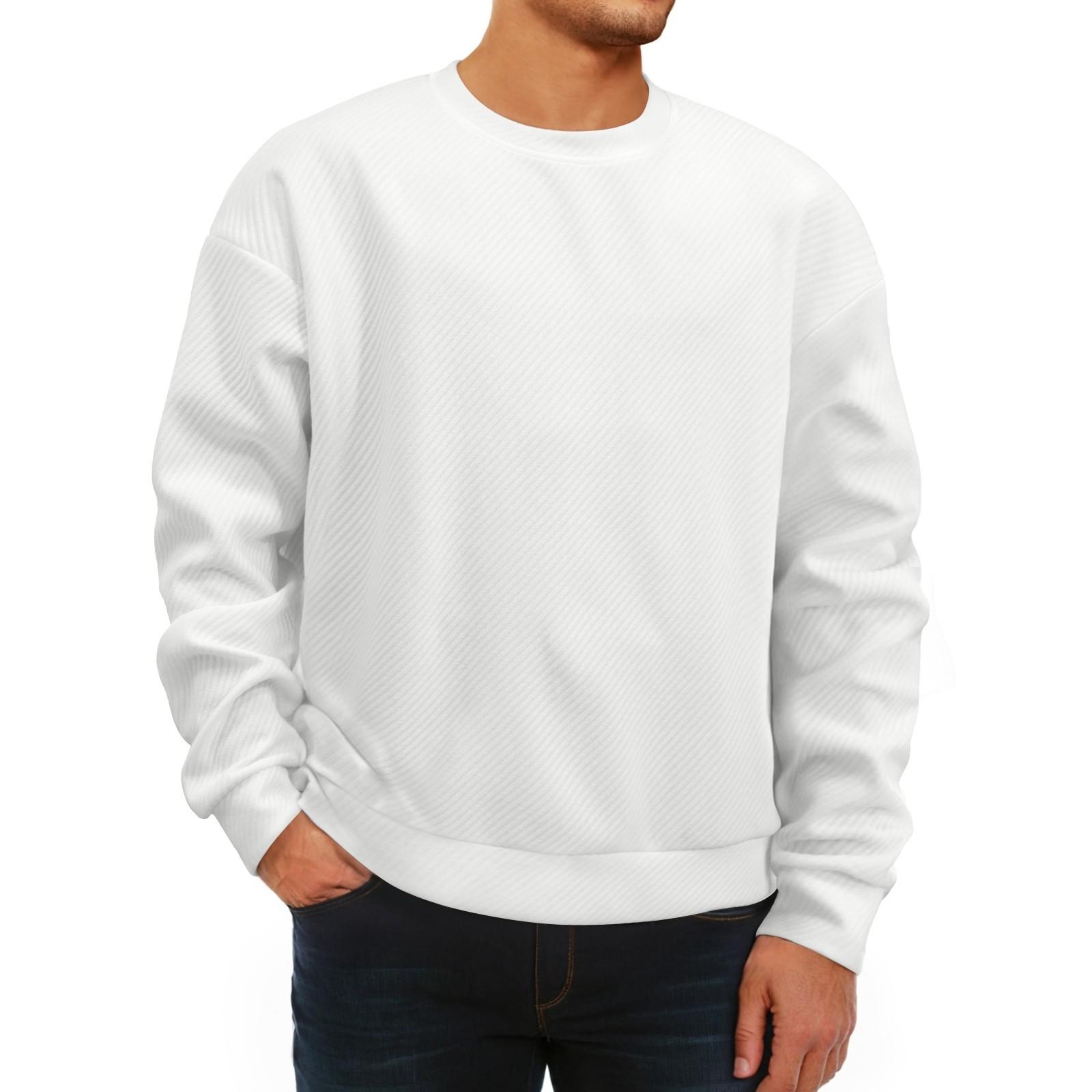 

Мужская зимняя однотонная полосатая повседневная толстовка с длинным рукавом и круглым вырезом XXL белый