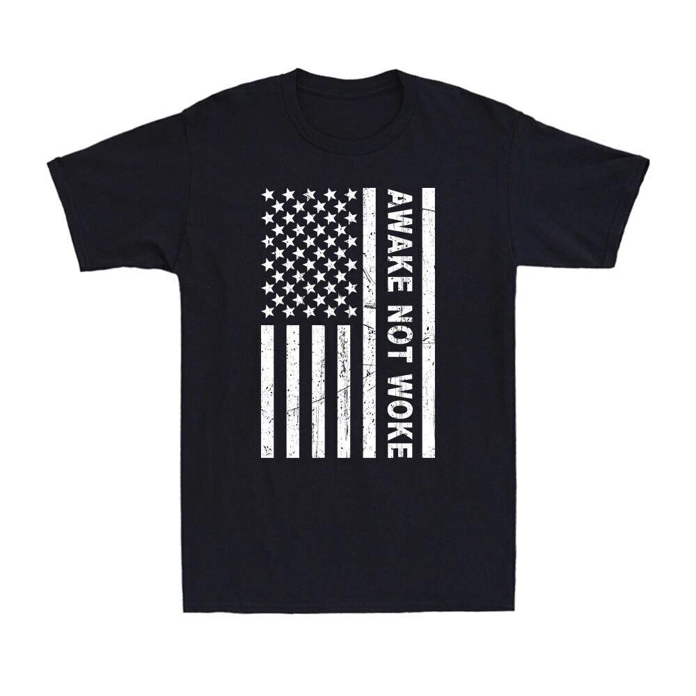 Awake But Not Woke Sleeping Funny Political Censorship Joke USA Flag T-Shirt XXXXL