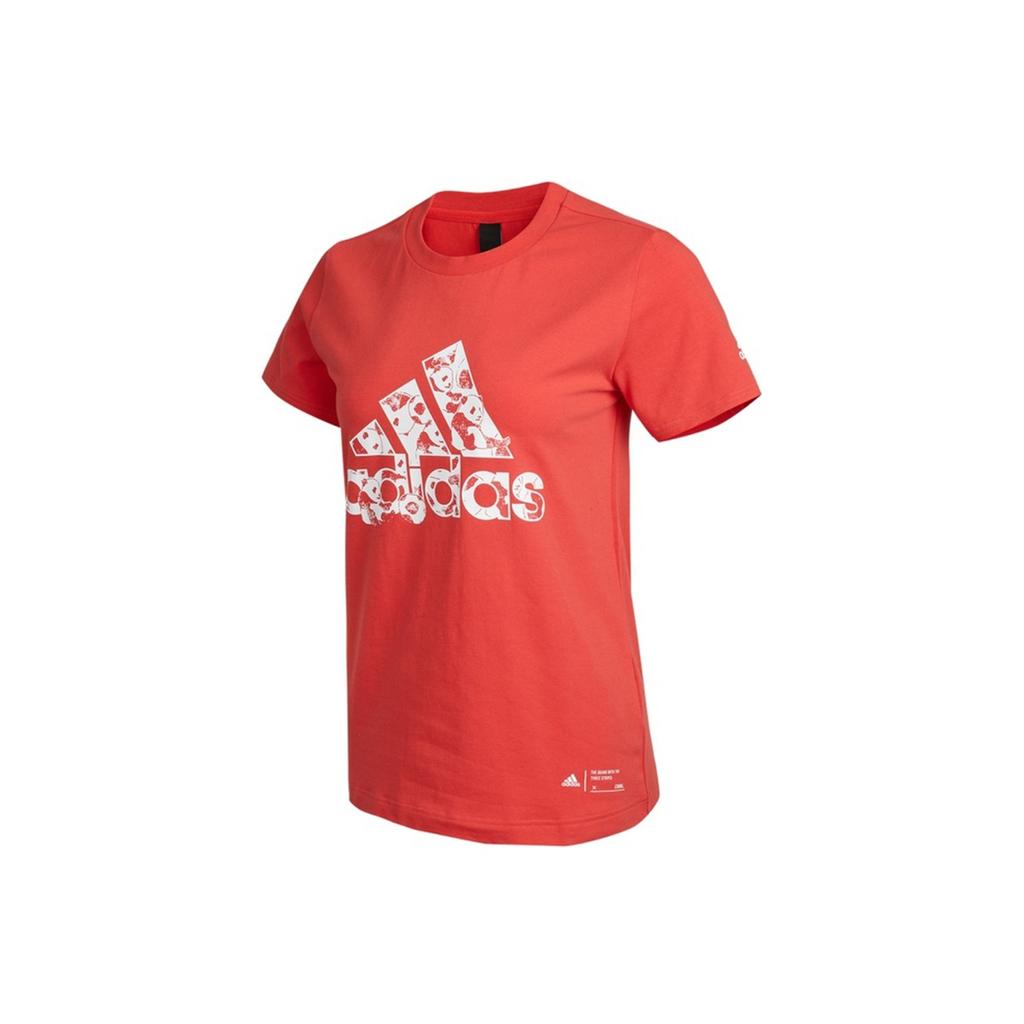 Adidas China Tee With Panda Print Logo Fashion Breathable Training Comfortable Casual Sports Loose Short Sleeve T-Shirt Women Tops Red H58192