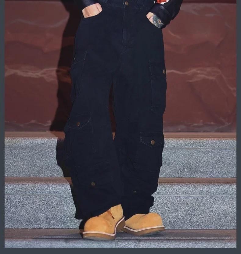 2024 Ami Khaki Retro Casual Unisex Overalls - Trendy Wide-Leg, Straight Pants with Multiple Pockets