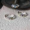 Irregular Texture Retro Inlay Colored Gemstone Silver Color Rings for Women Engaement Wedding Aesthetic Rings Jewelry Girls Gift