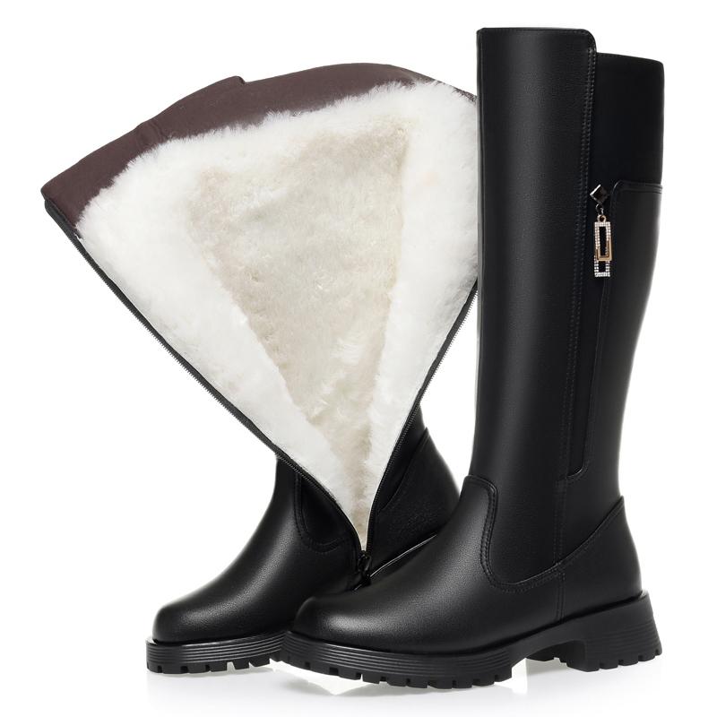 Fashion Women's High Boots Winter 2025 New Genuine Leather With Wool Warm Large Size Non-Slip Women's Snow Boots