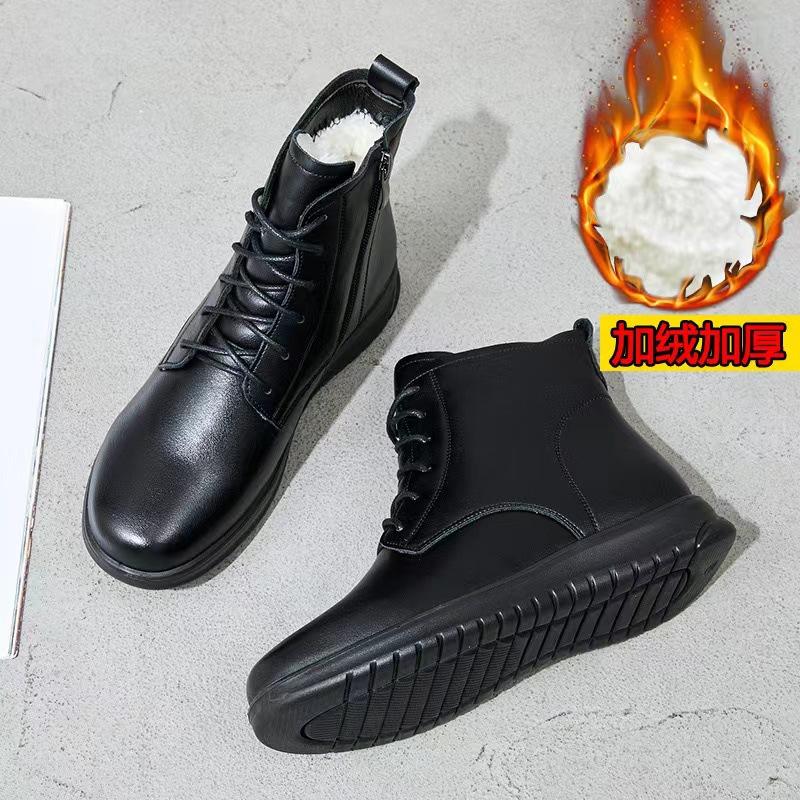 

Зимние короткие ботинки для женщин 2024 Новые бархатные зимние ботинки Водонепроницаемые Противоскользящие Круглый носок Боковая молния Легкая женская обувь 35 чёрный