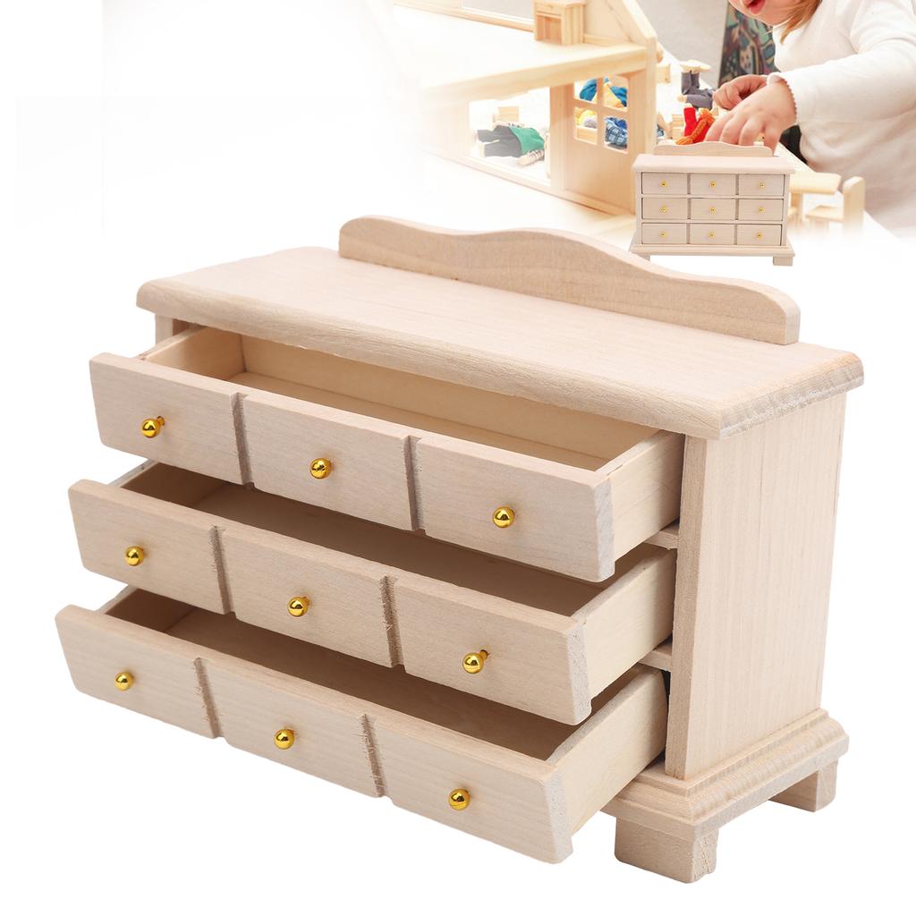 1:12 Miniature Cabinet Triple Chest of Drawers Furniture Model Toy Dollhouse Accessories