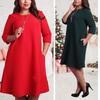 Premium Quality Plus Size Women Red Green Color Printed Round Neck Dress For All Occasions