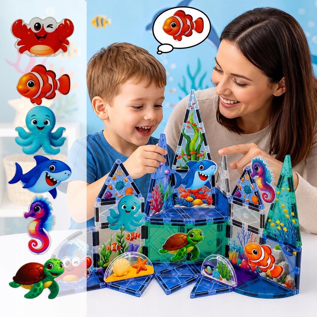 Set of Magnetic Construction Blocks 3D Large Panels Sea World 40 pcs.