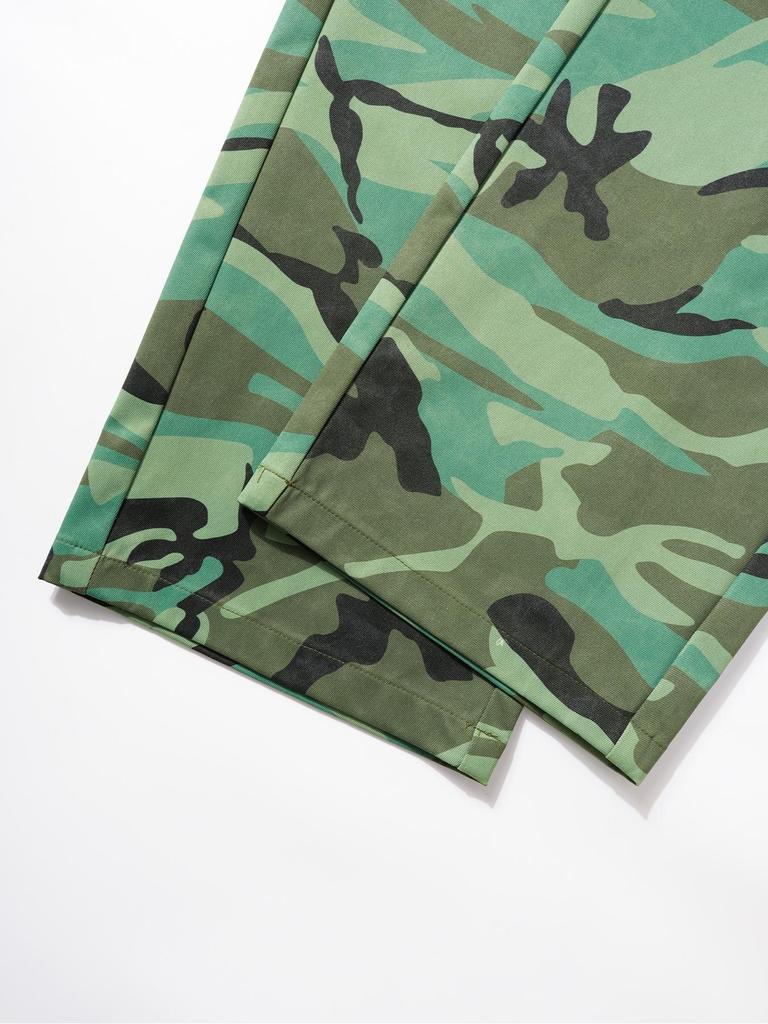 European-American Retro Women's High Waist Camouflage Cargo Pants with Wide Legs and Turn-Up Pockets - Style 8115