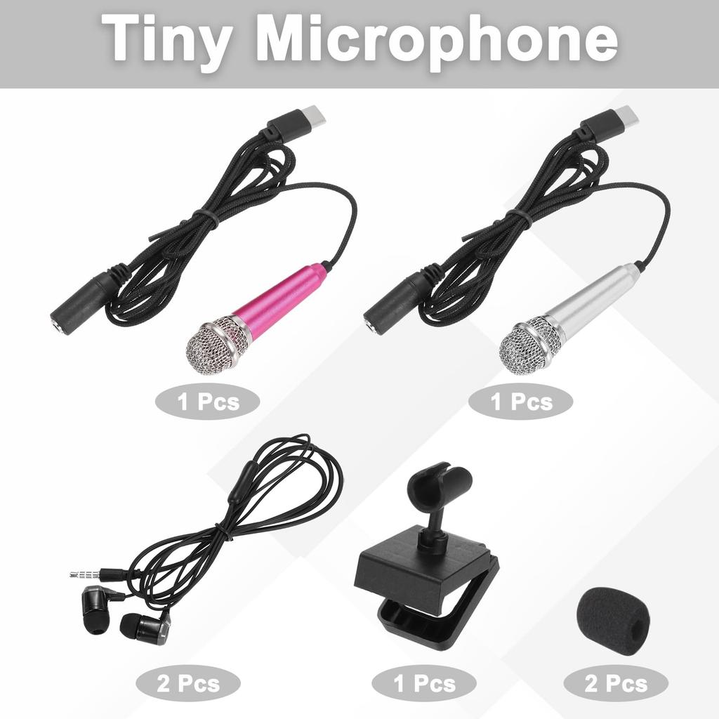 Uxcell Mini Compact with Sponge and Earphones for Recording with Cell Hot Pink and Pack of 2 Microphone, Microphone, Type-C Bracket, Cover, Phones,