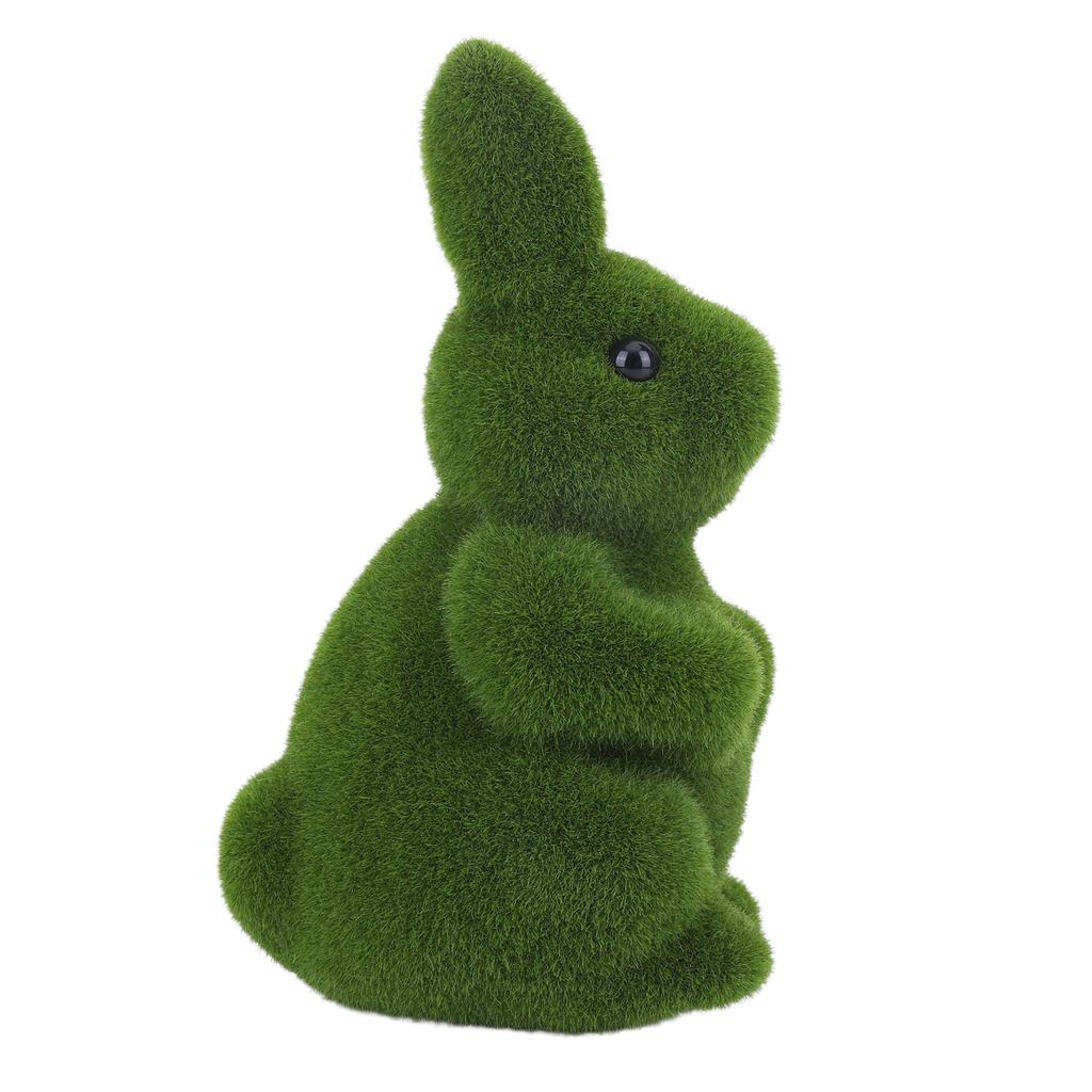 2Pcs Flocking Bunny Statue Artificial Moss Rabbit Figurine Decorative Artificial Grass Bunny Figure for Patio Garden Yard