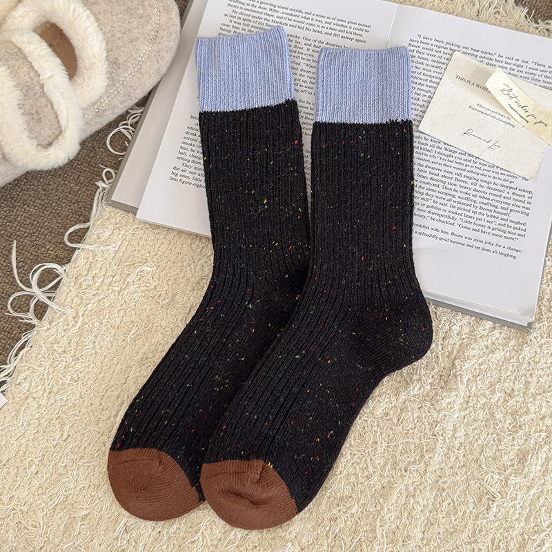 Socks Retro Hong Kong Style Striped Pure Cotton Medium Tube Socks Tide Season Boneless Crimping Color Matching Pile Socks Women