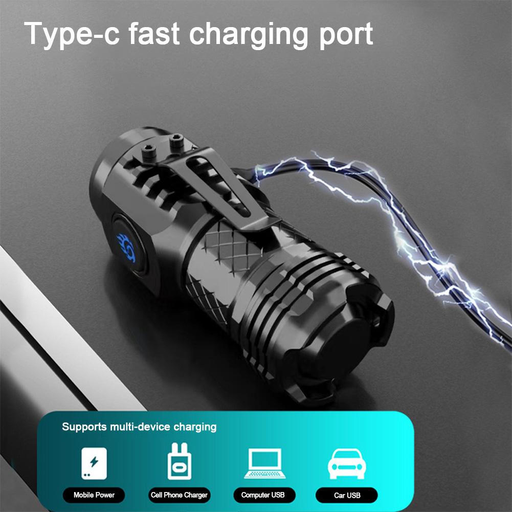 Super Bright Mini Flashlight 3-Eyed High Power LED Flashlight USB Rechargeable Clip-on Torch Light Outdoor Emergency Work Lights