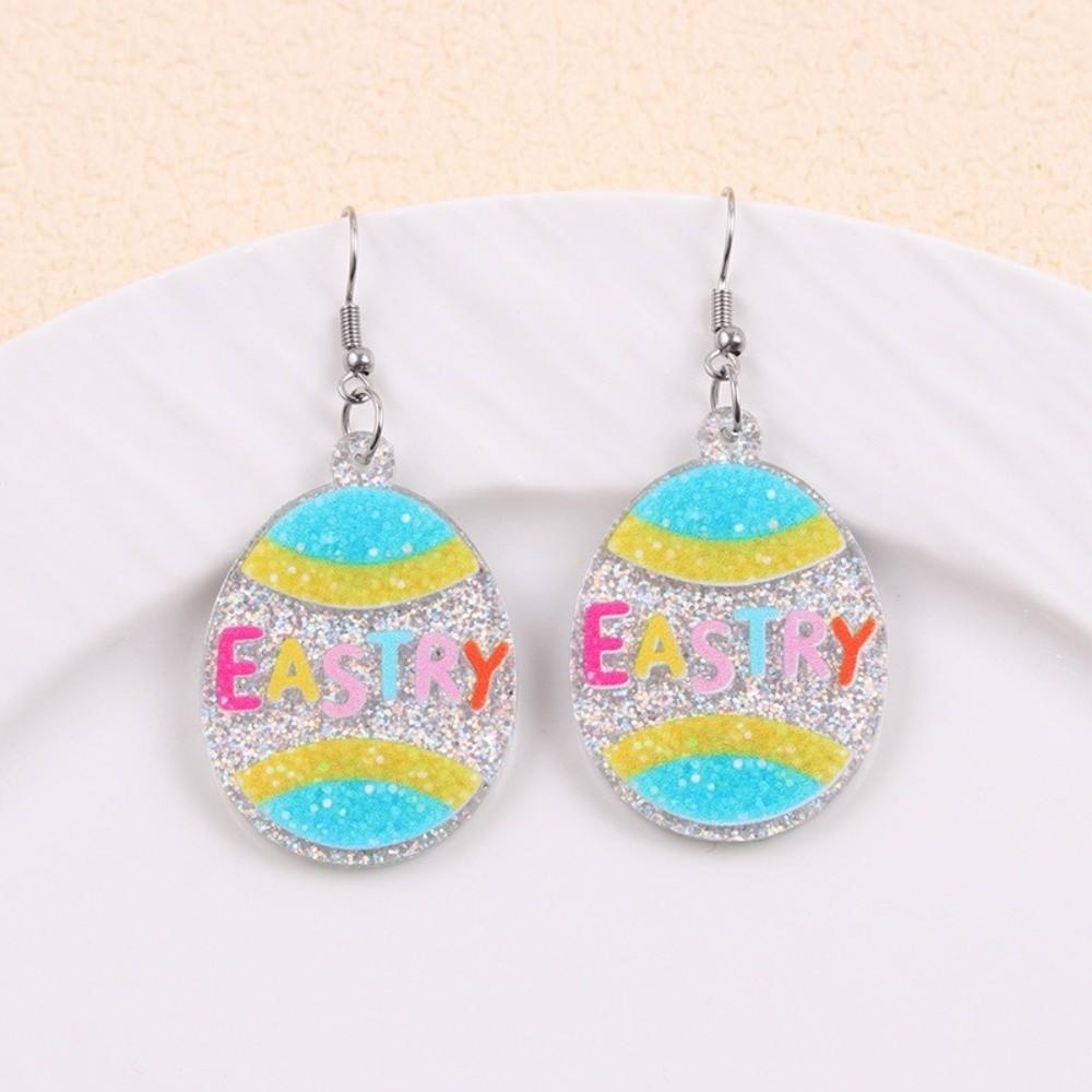 Shiny Flower Easter Egg Earrings Cartoon Acrylic Bunny Pendant Earrings Rabbit Multicolor Easter Egg Dangle Earrings Women