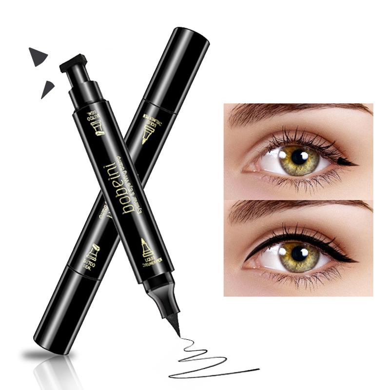 Dual-Ended Stamp Eyeliner Pen Waterproof And Smudge-Proof Black Eyeliner With Triangular Tip Long-Lasting Precision