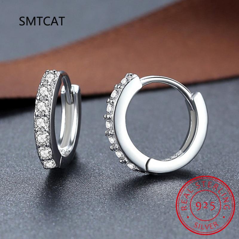 Plated Total 2.6CT Full Moissanite Hoop Earring for Women Sparkling Wedding Party Earring 925 Silver Jewelry Huggie