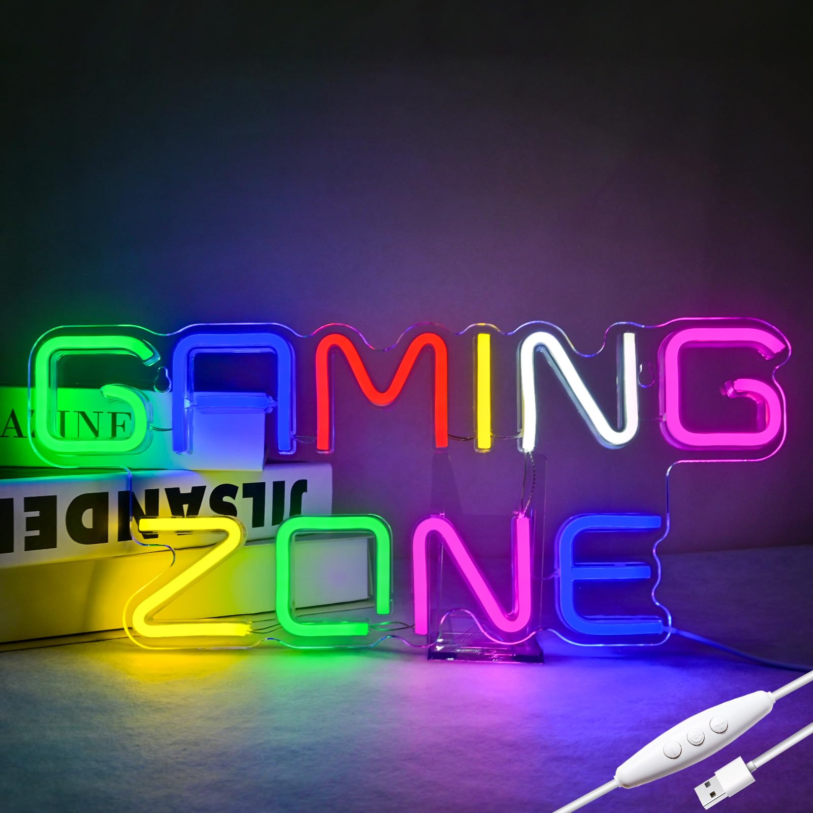 

Gaming Zone Neon Sign LED Neon Light USB Powered Neon Sign 40cm x 17cm Multi-level Dimming with Dimming Function for Game Streaming Background USB
