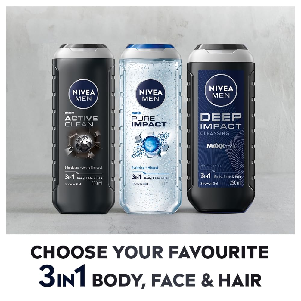 Nivea Männer Aktiv Reinigendes Duschgel Für Körper Haar Gesicht 3In1 Holzkohle Duft 500ml Packung mit 1 Sanfter Tiefenreiniger